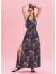 V Neck Slit Blue Casual Dress 4644